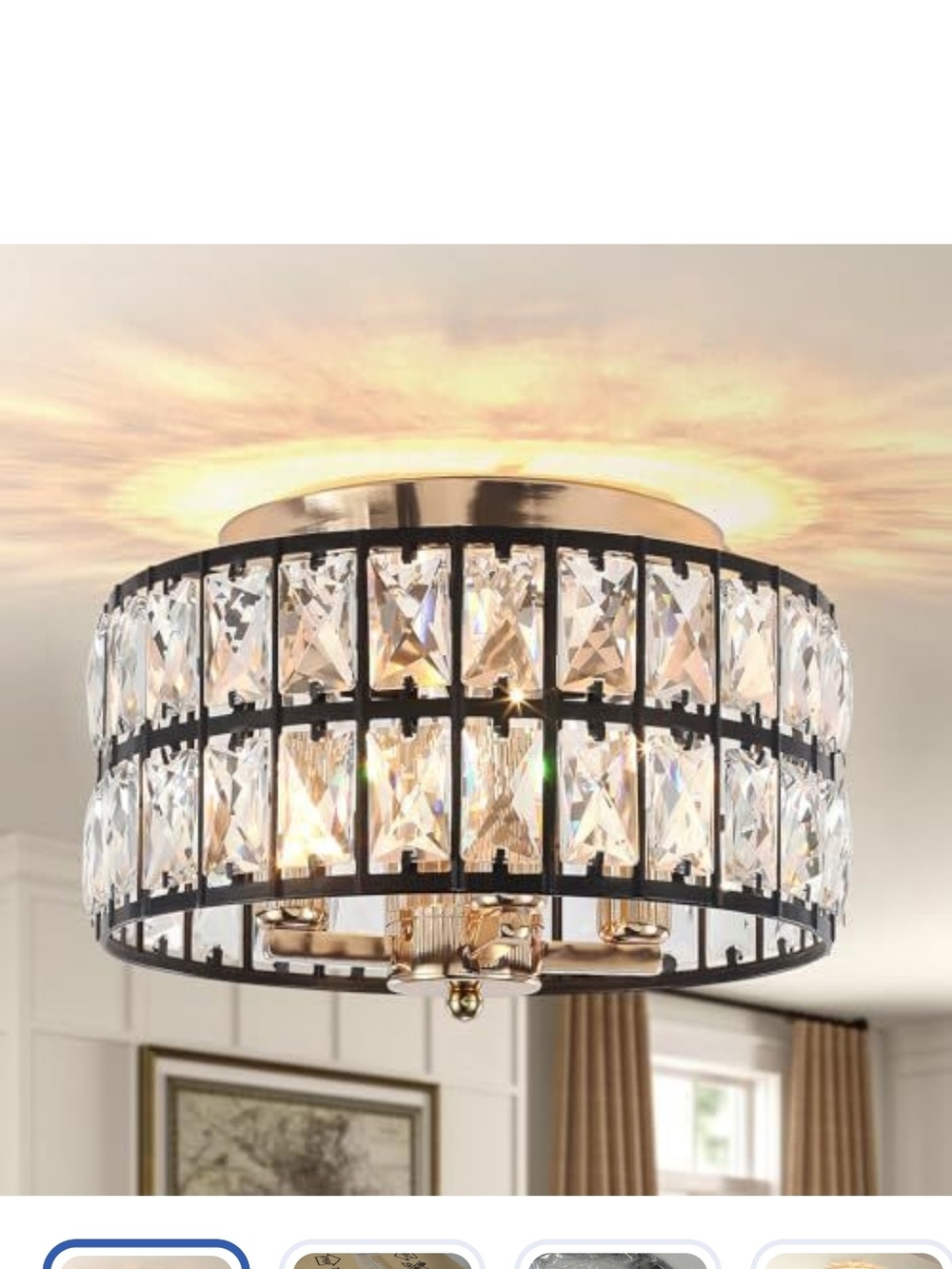 Crystal Drum Semi-Flush Ceiling Light - Clear/Gold